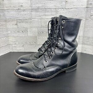 Justin L0506 Black Leather Lace Up Kiltie Roper Cowboy Boots Womens Size 9 EE